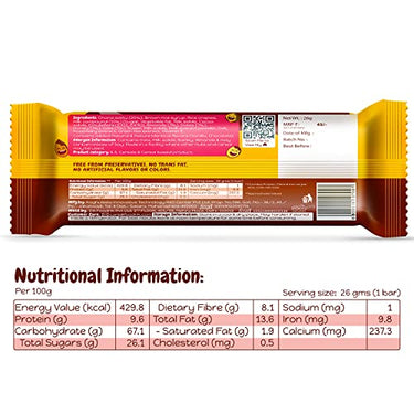 Foodrik Chocolate Nutri Snack Bar | Sattu, Almonds, Oats, Dates and Honey | Wrapped in Tasty Chocolate | Healthy Nutrition Bar for Kids and Adults | (Pack of 6, 26gm x 6 Bars)